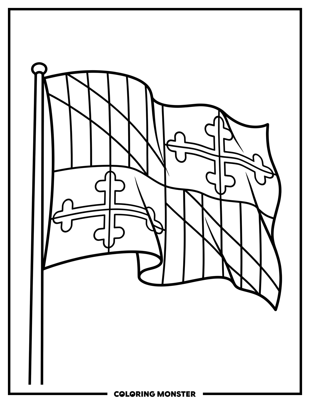 Maryland State Flag Waving Coloring Page