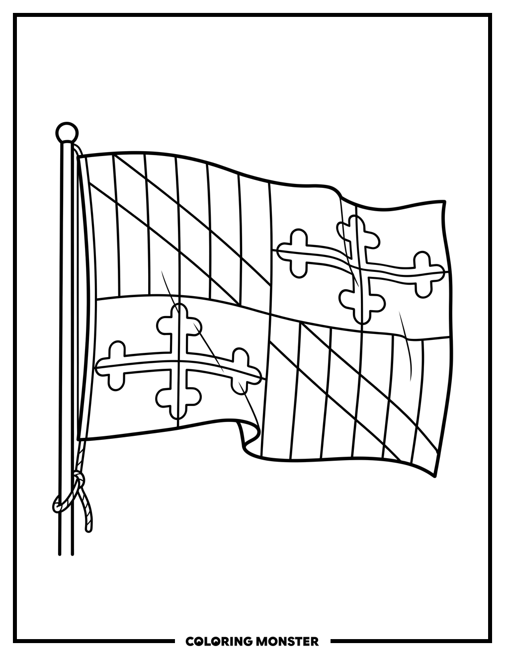 Maryland State Flag Waving Coloring Page