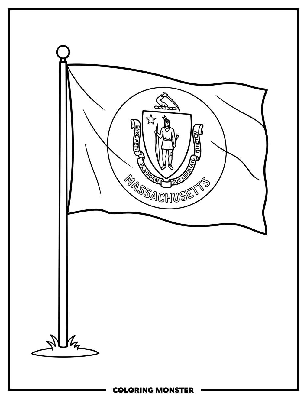 Massachusetts Flag Flying High Coloring Page