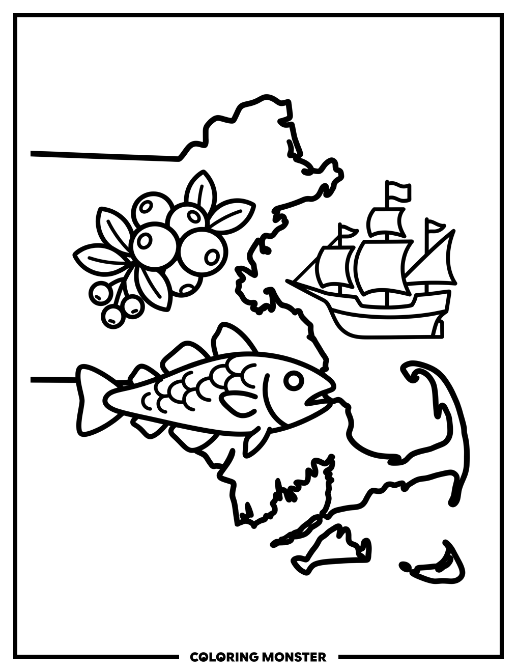 Massachusetts Symbols Outline Coloring Page