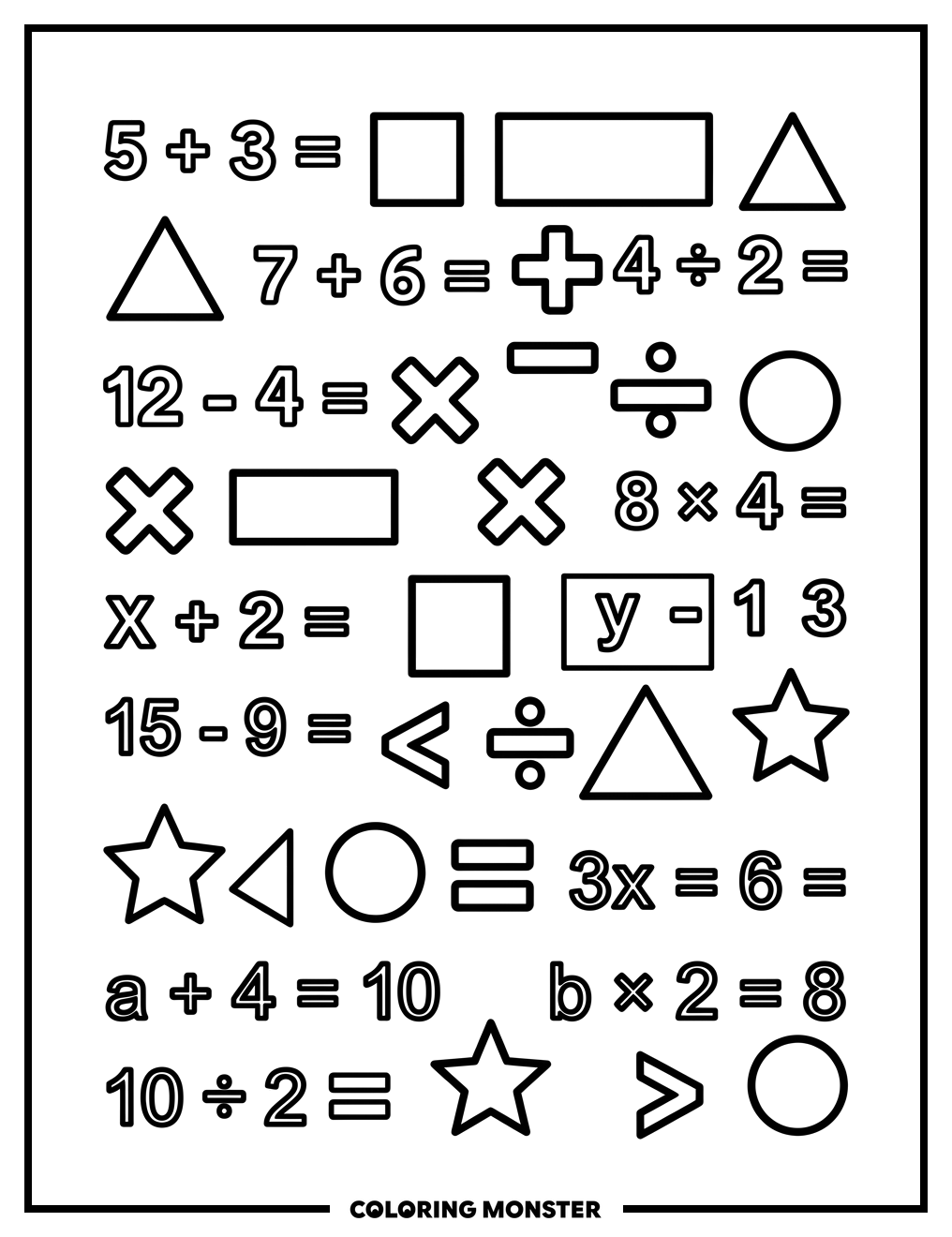 Math Problems and Symbols Page Coloring Page