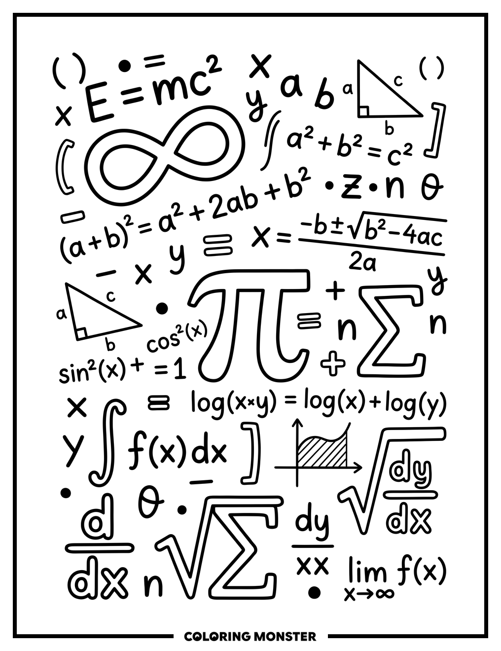 Math Symbols and Formulas Coloring Page