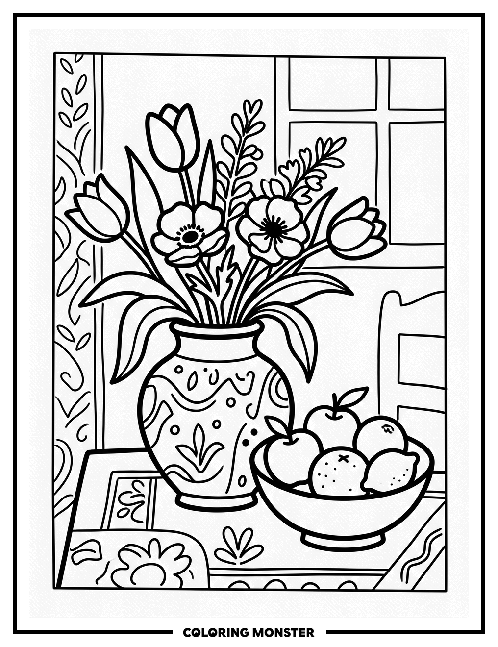Matisse-Inspired Still Life Coloring Page