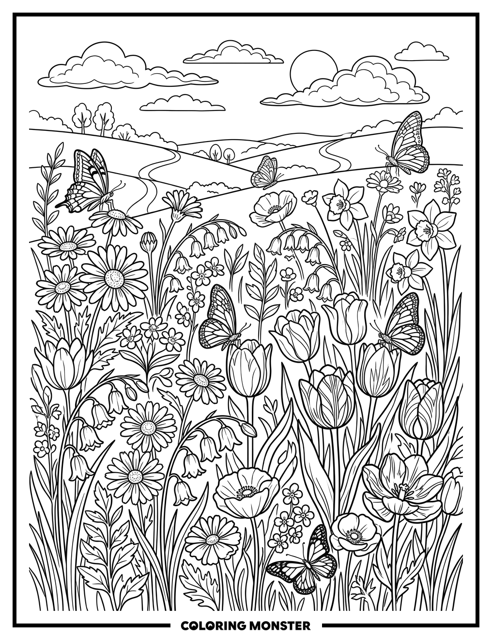 May Meadow Full Of Flowers Coloring Page