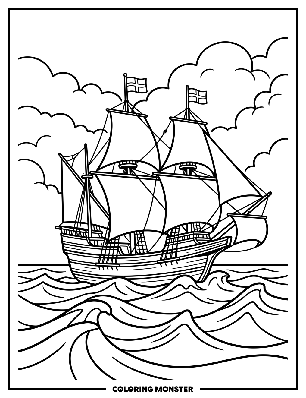 Mayflower Ship Sailing Coloring Page