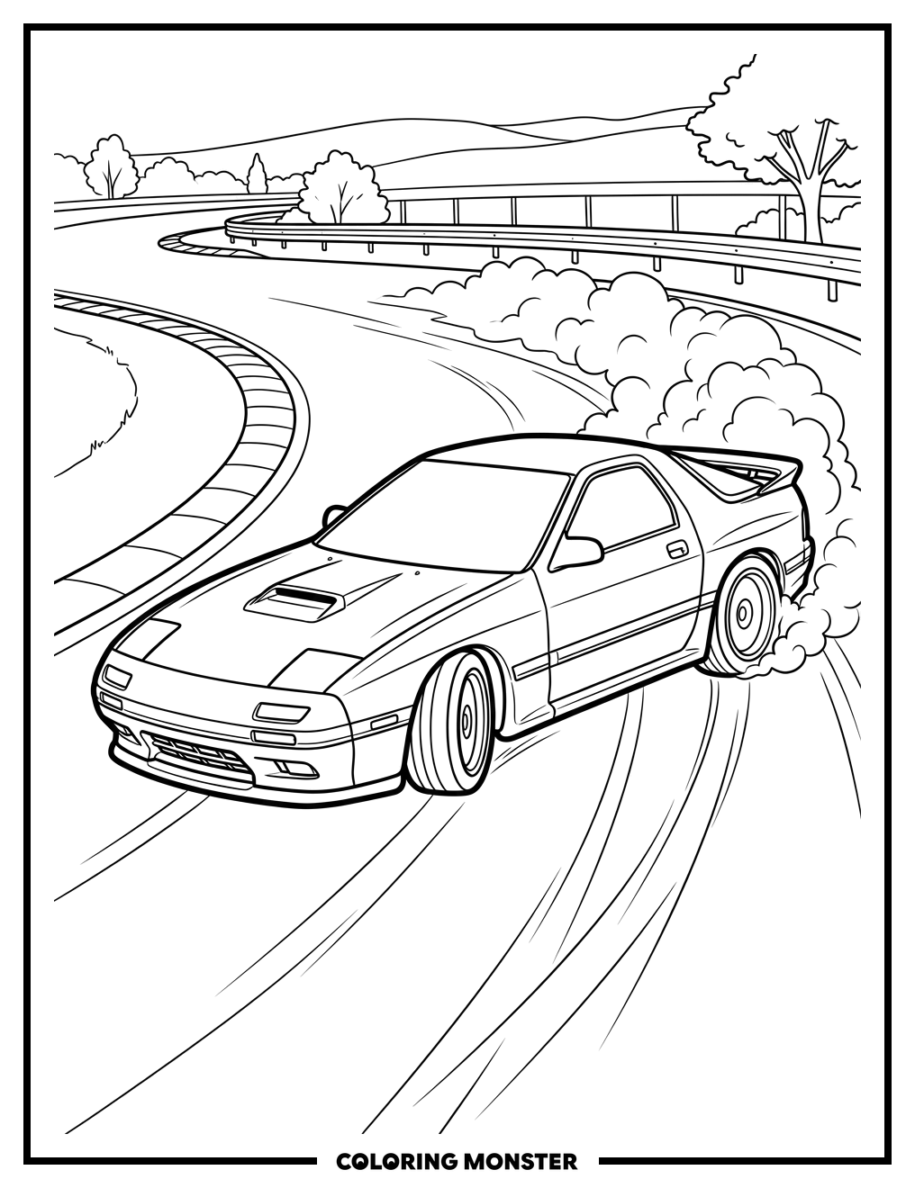 Mazda RX7 Drifting on Track Coloring Page
