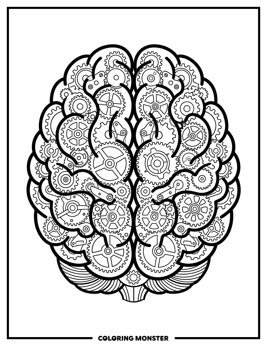 Mechanical Brain with Gears Coloring Page