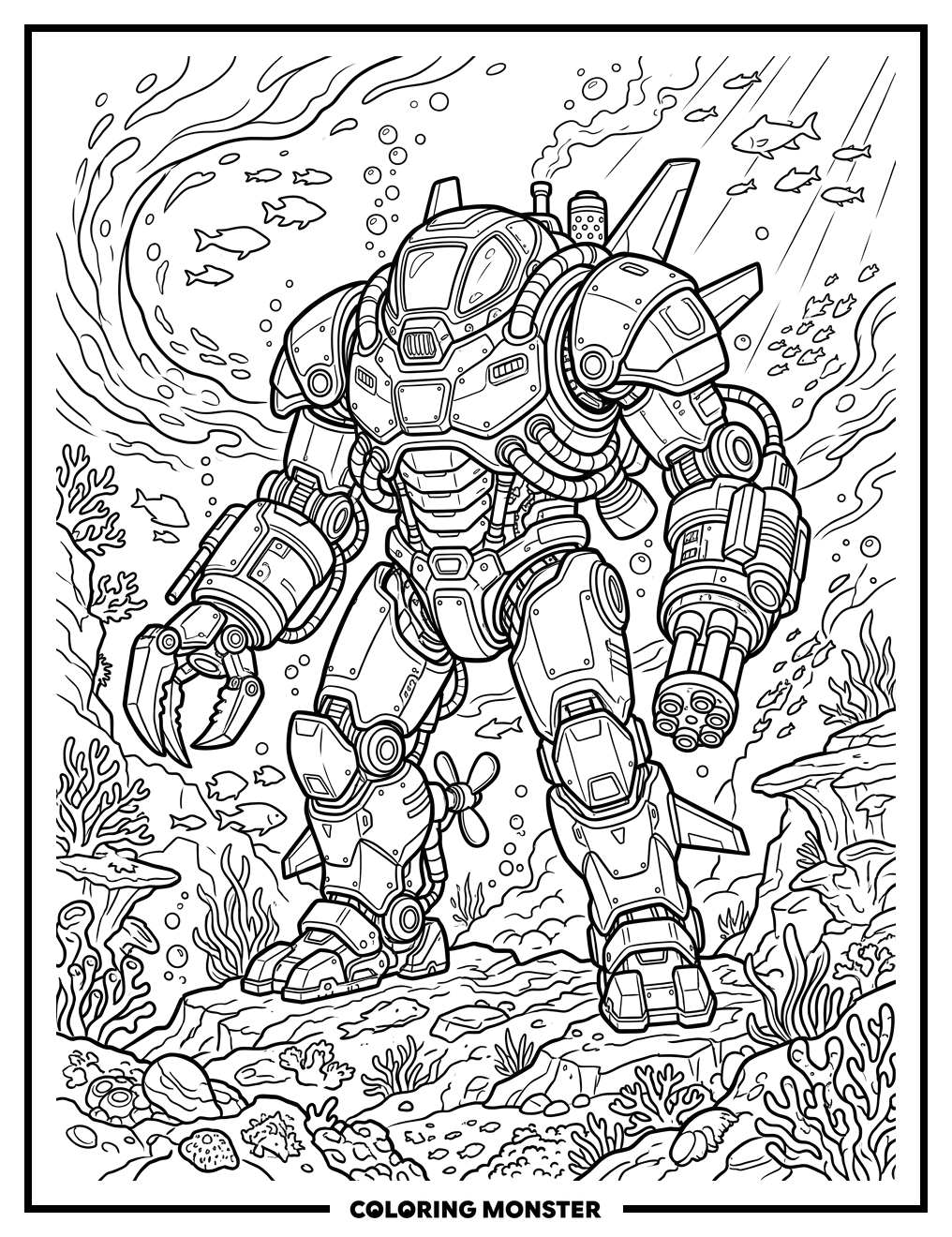 Mechanical Octopus Submersible Coloring Page