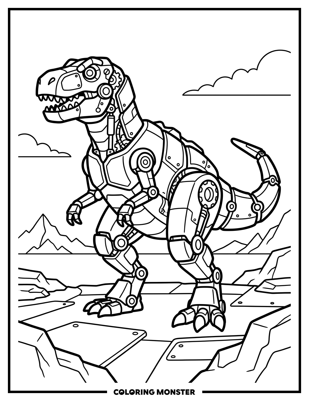 Mechanical T-Rex on Metallic Plain Coloring Page