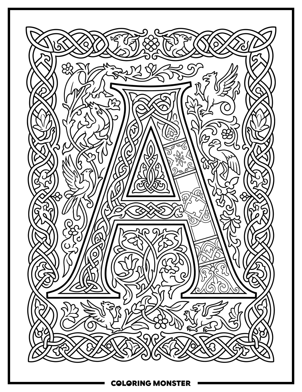 Medieval Illuminated Letter Coloring Page