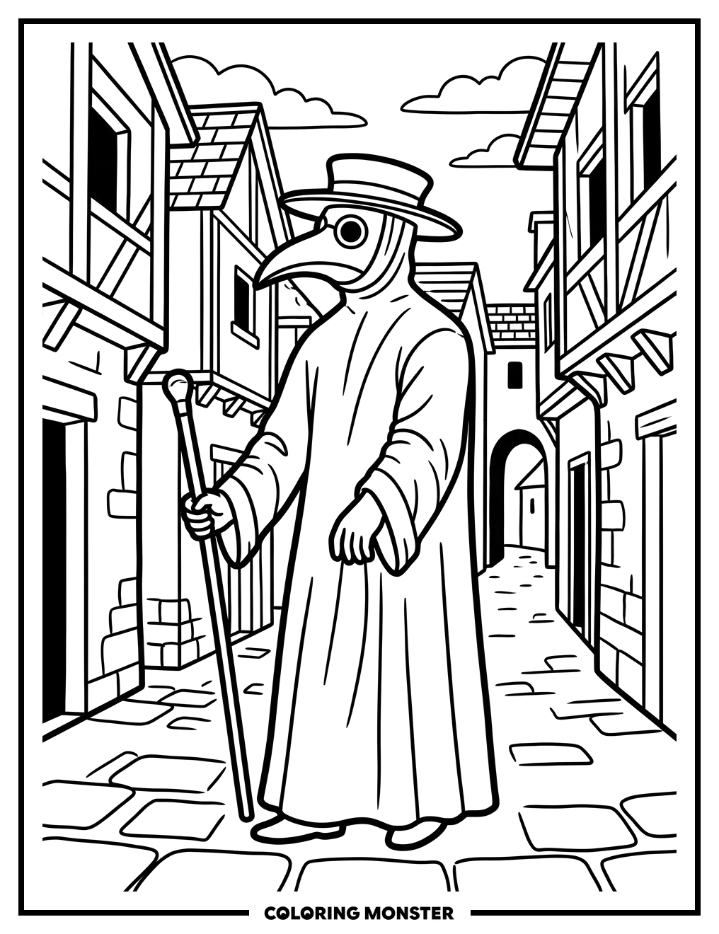 Medieval Plague Doctor Coloring Page
