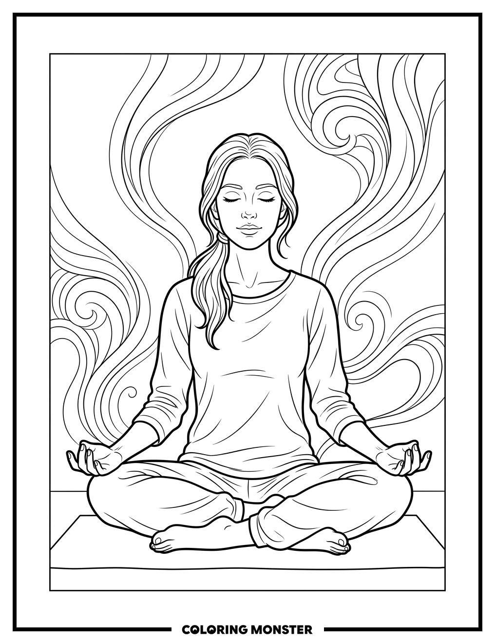 Meditating Woman in Serene Pose Coloring Page