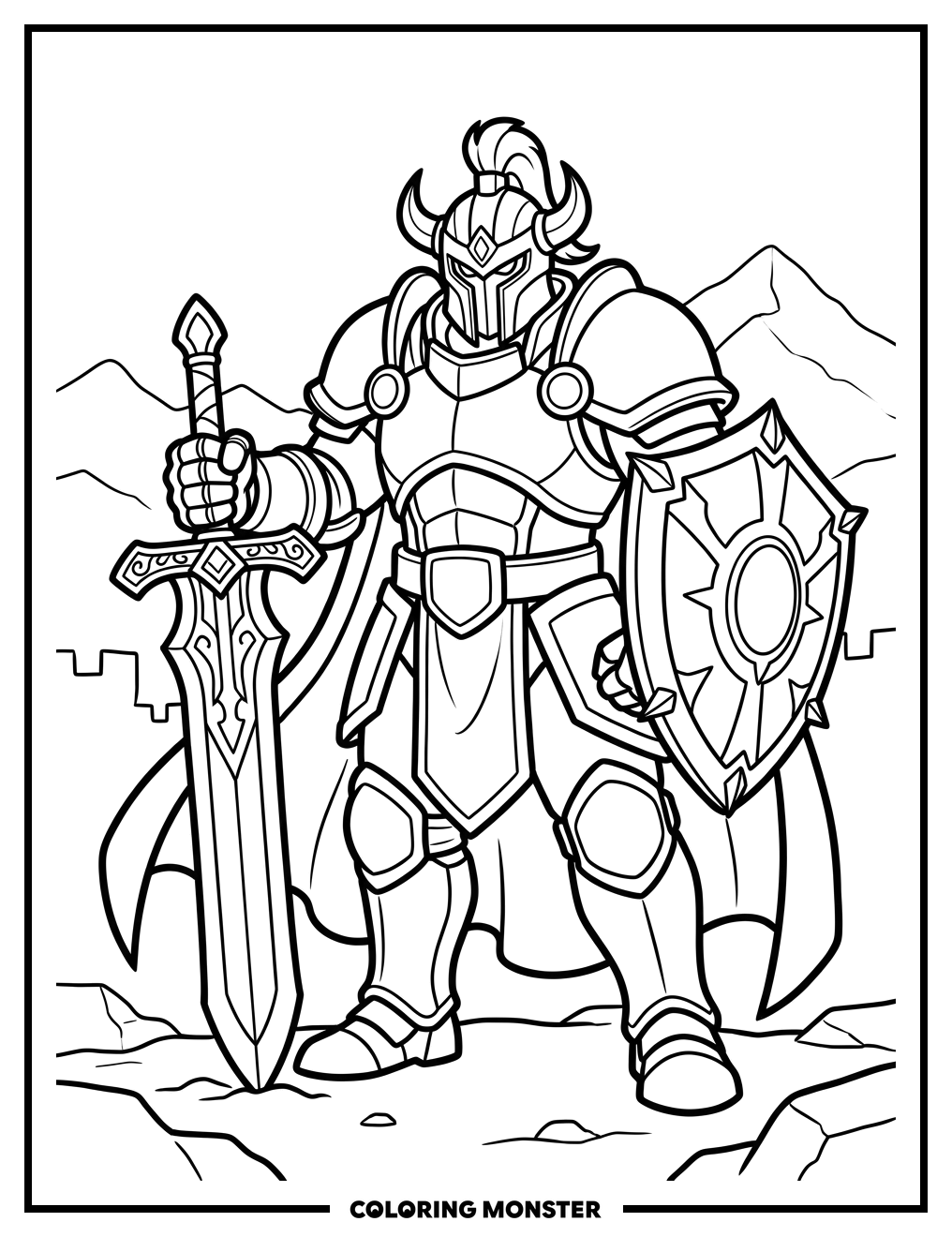 Mega Knight With Ornate Sword Coloring Page