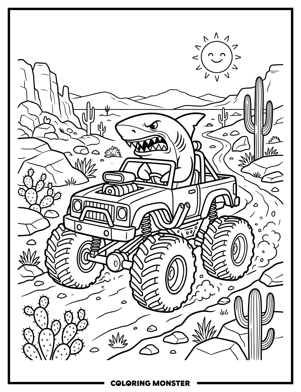 Megalodon Drives Monster Truck Coloring Page