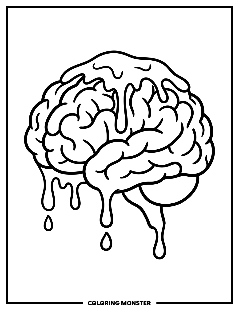 Melting Cartoon Brain Coloring Page