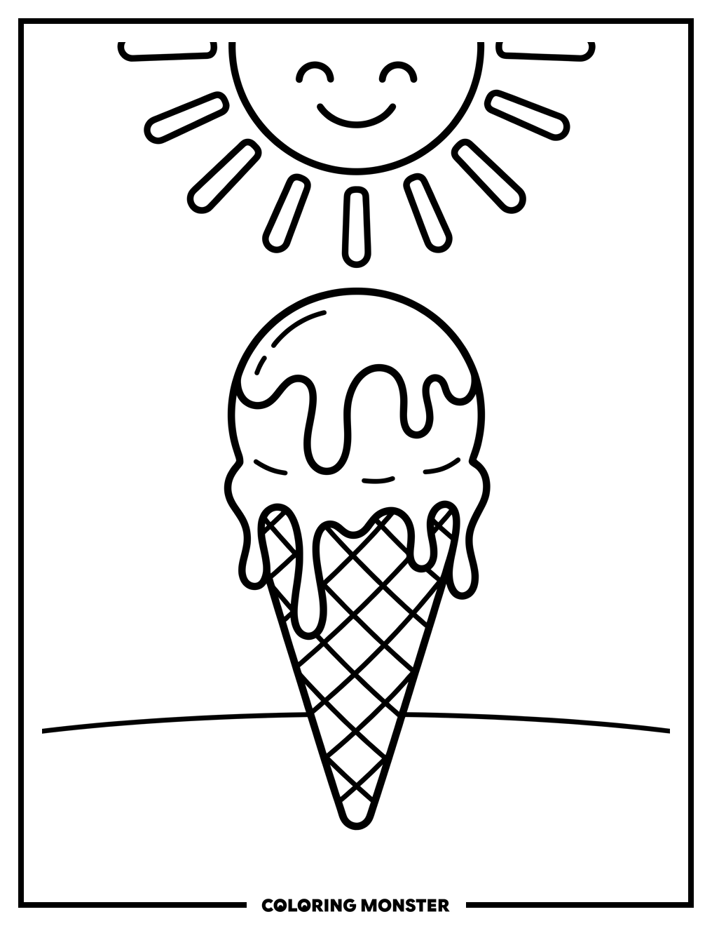 Melting Ice Cream Cone Coloring Page