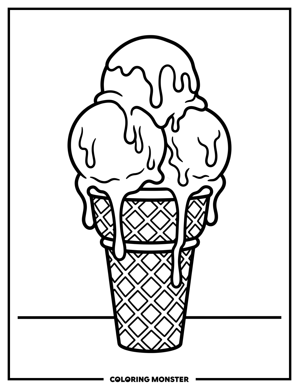 Melting Ice Cream Cone Coloring Page