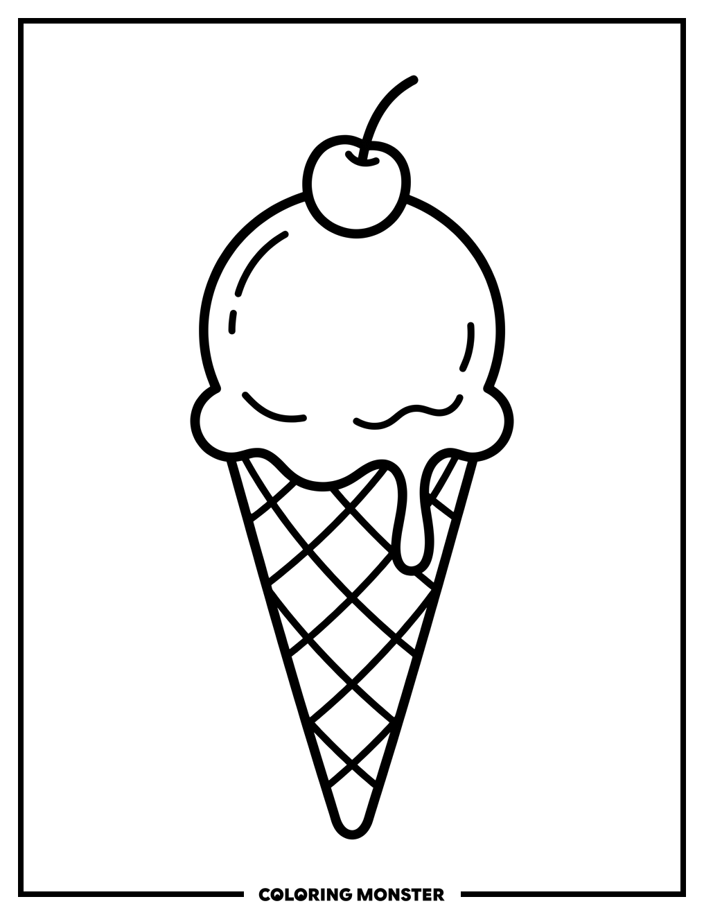 Melting Ice Cream Cone With Cherry Coloring Page