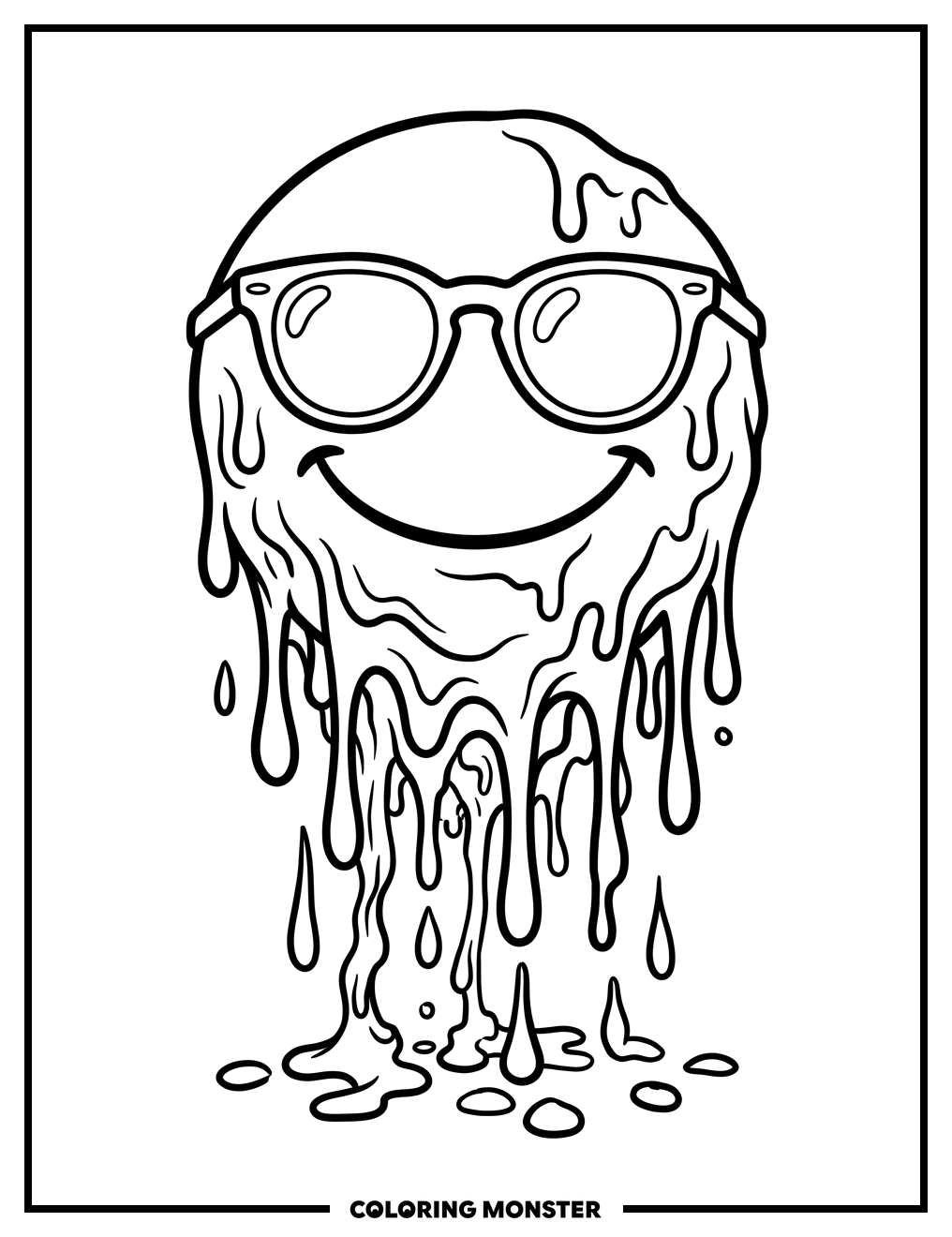 Melting Smiley Face with Sunglasses Coloring Page