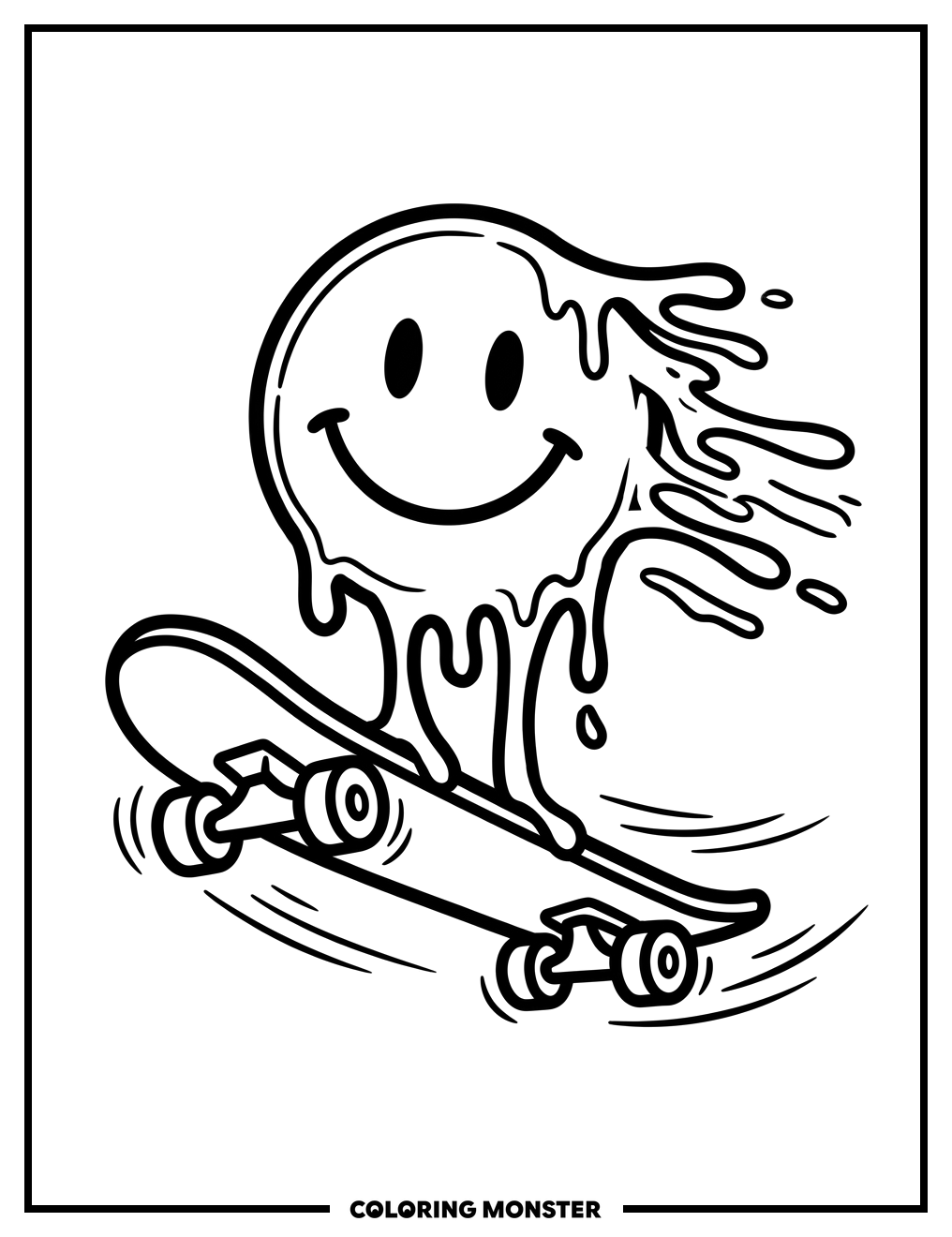 Melting Smiley on Skateboard Coloring Page