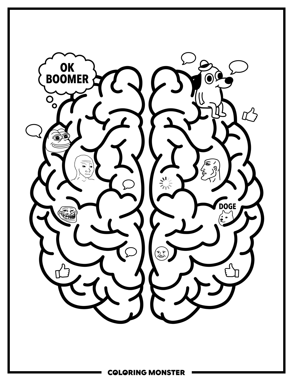 Meme Brain Illustration Coloring Page