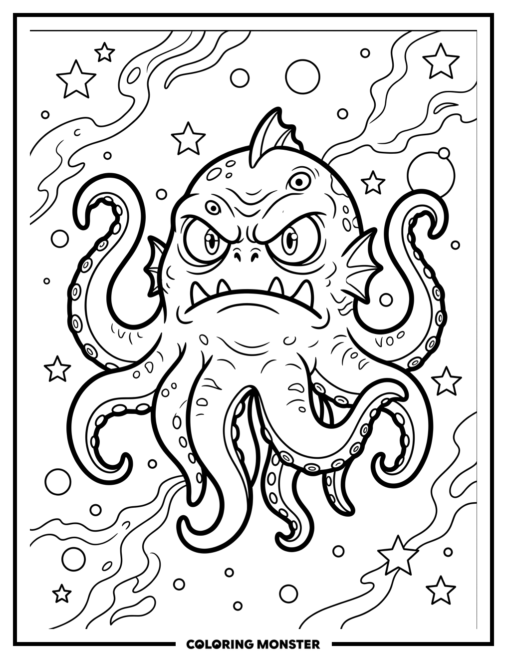 Menacing Alien in Starry Galaxy Coloring Page