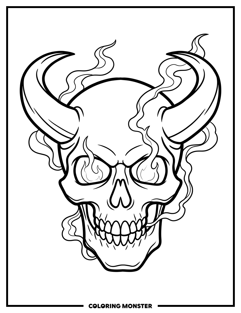 Menacing Demon Skull Coloring Page