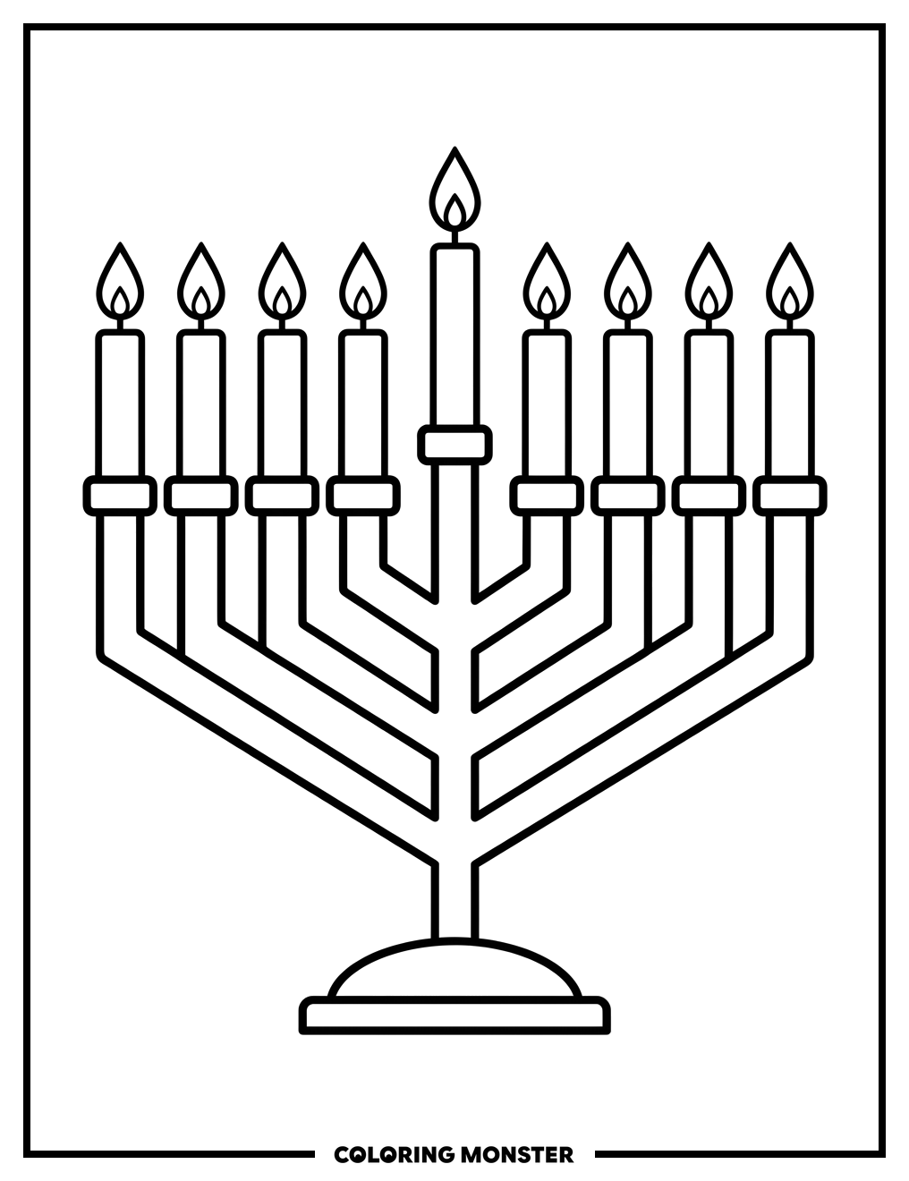 Menorah With Eight Lit Candles Coloring Page