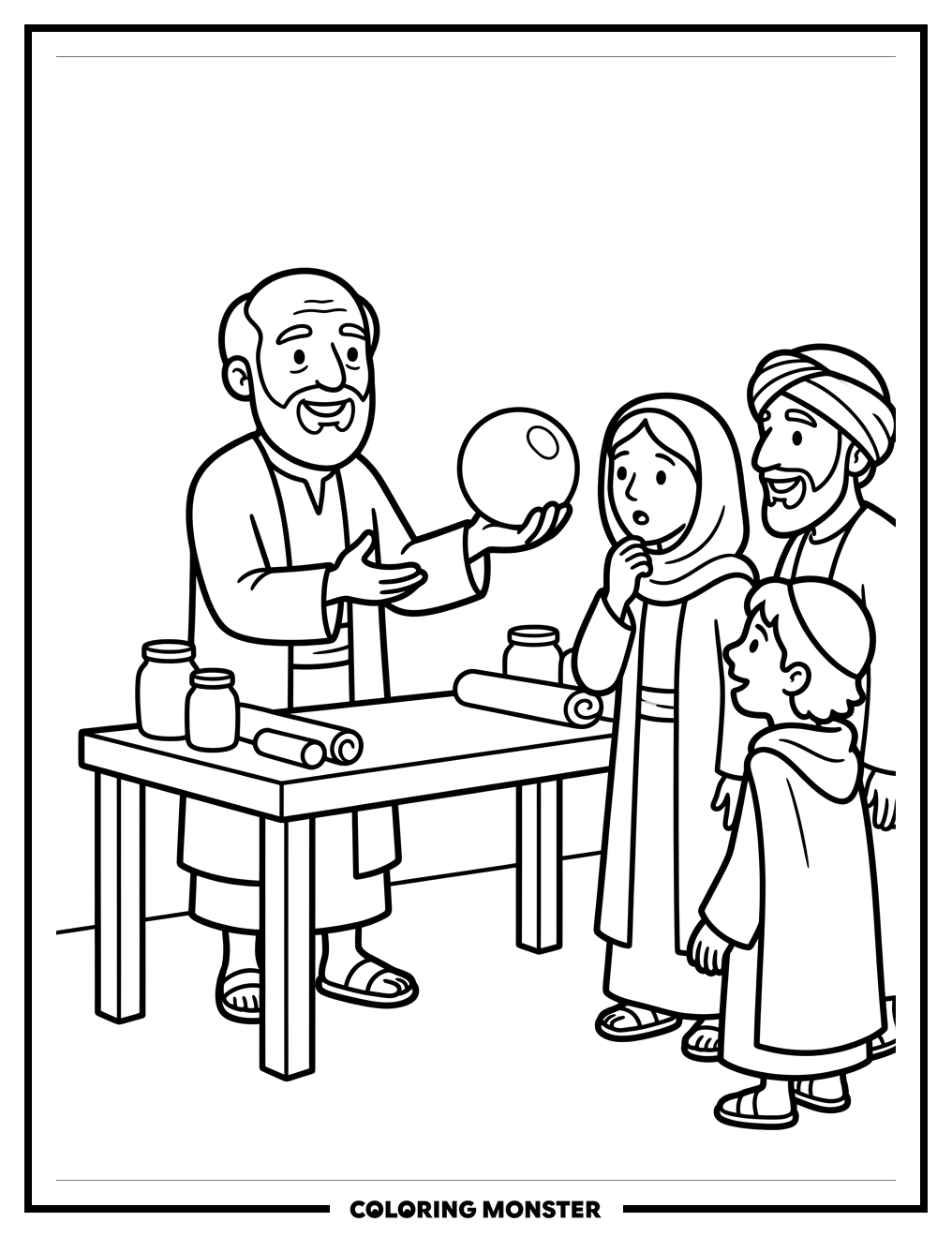 Merchant Shows Off Lustrous Pearl Coloring Page