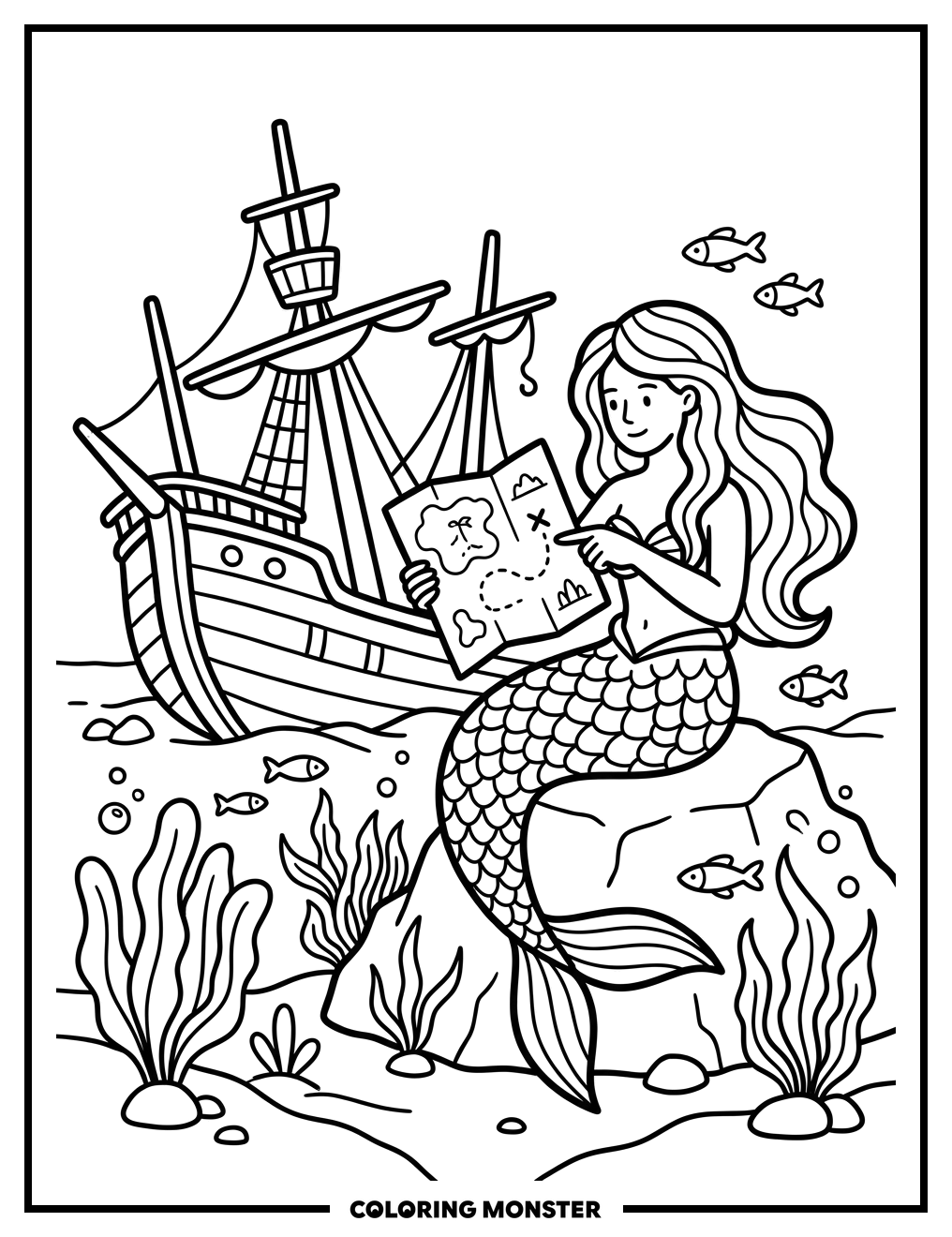 Mermaid Explorer By Shipwreck Coloring Page