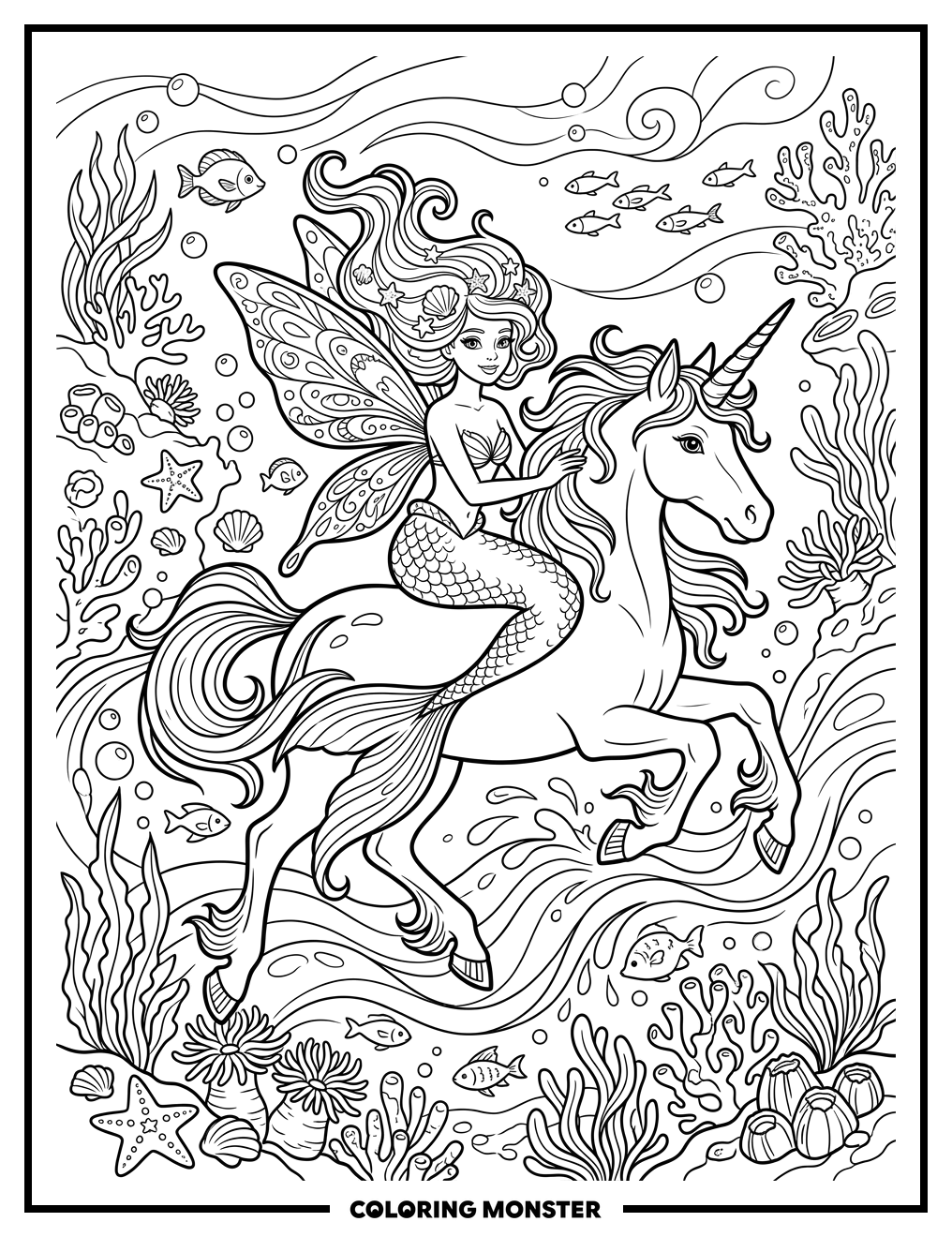 Mermaid Fairy and Unicorn Under the Sea