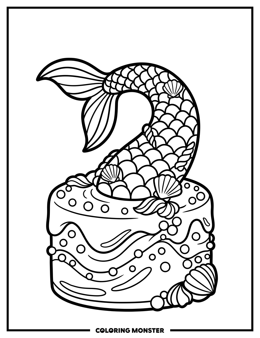 Mermaid Tail Cake Coloring Page