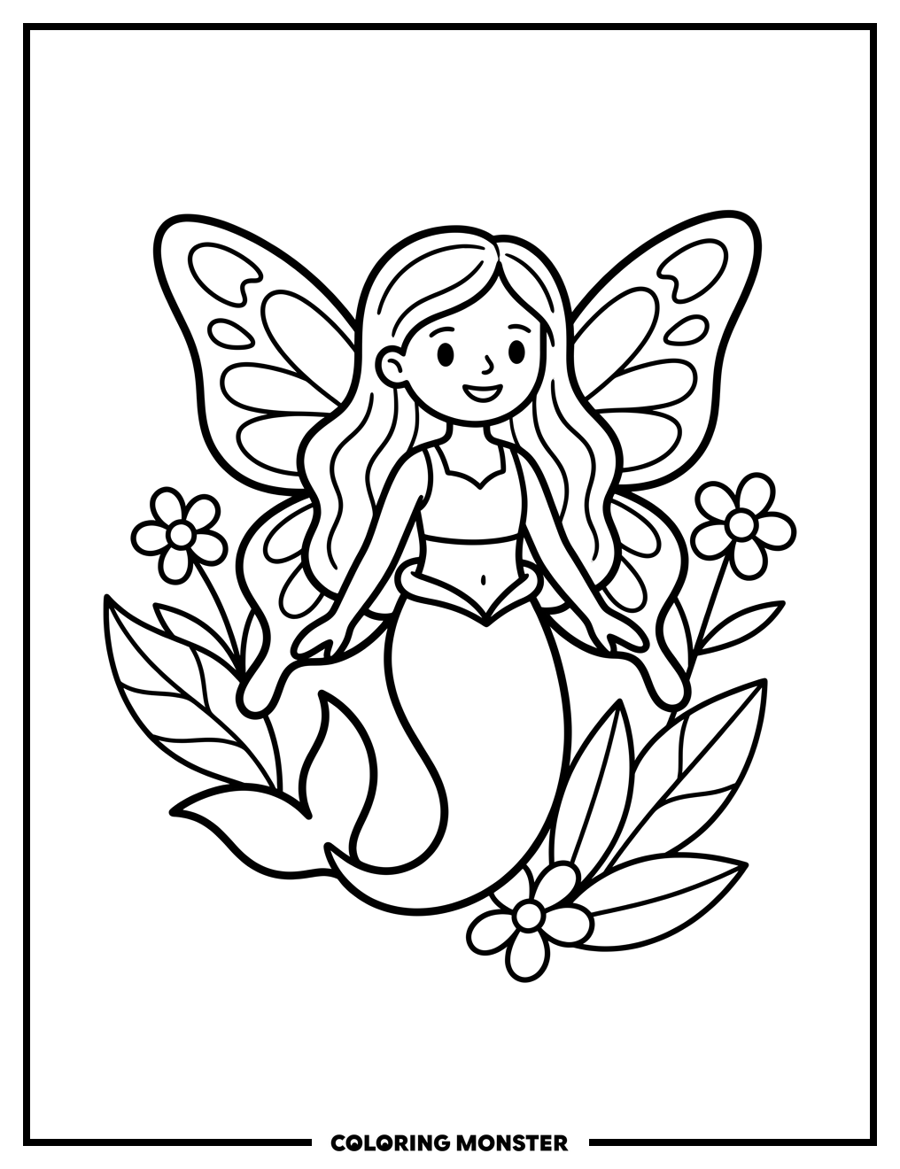 Mermaid With Butterfly Wings Coloring Page