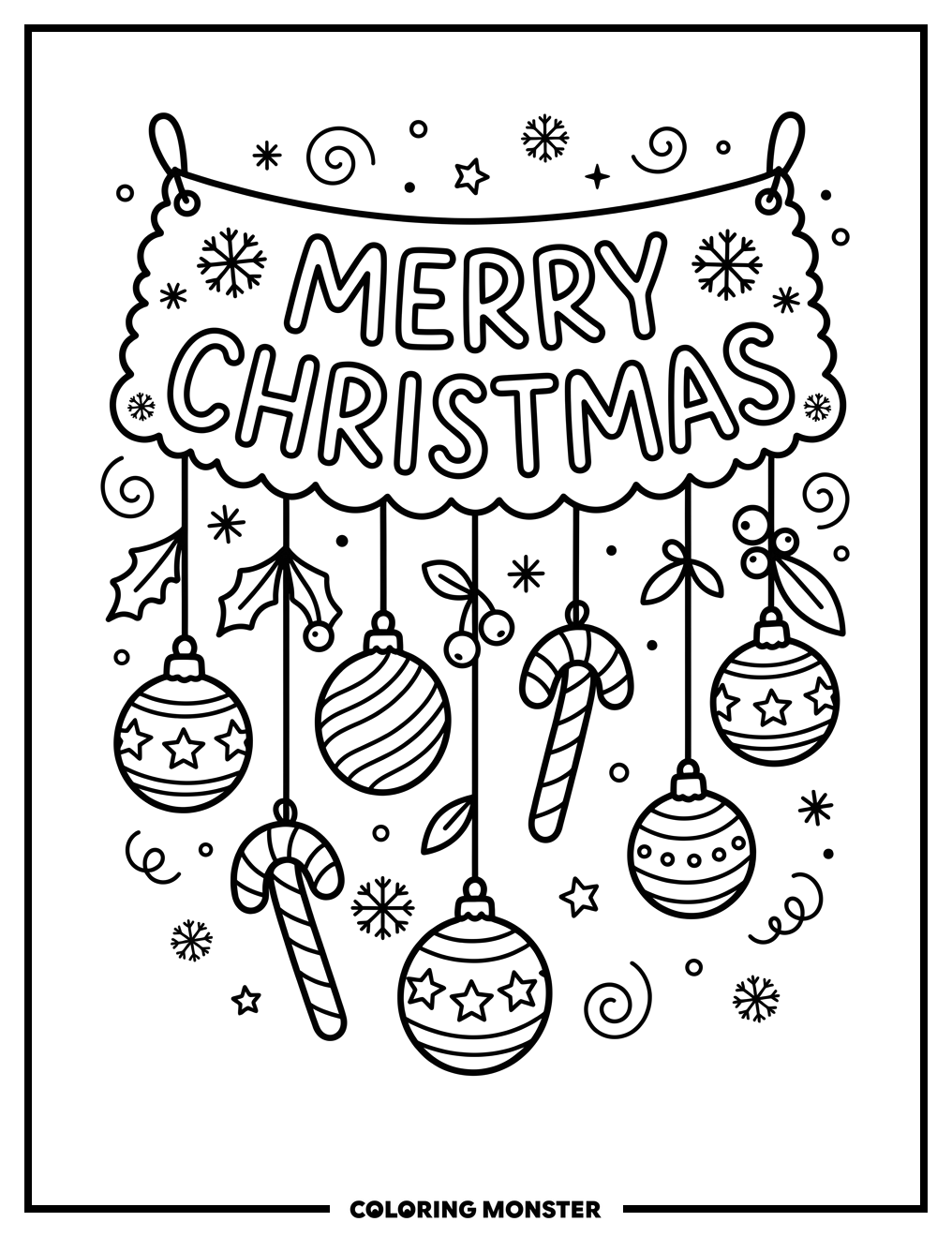 Merry Christmas Banner Coloring Page