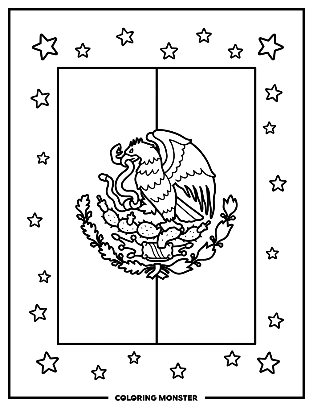 Mexican Flag With Eagle Emblem Coloring Page