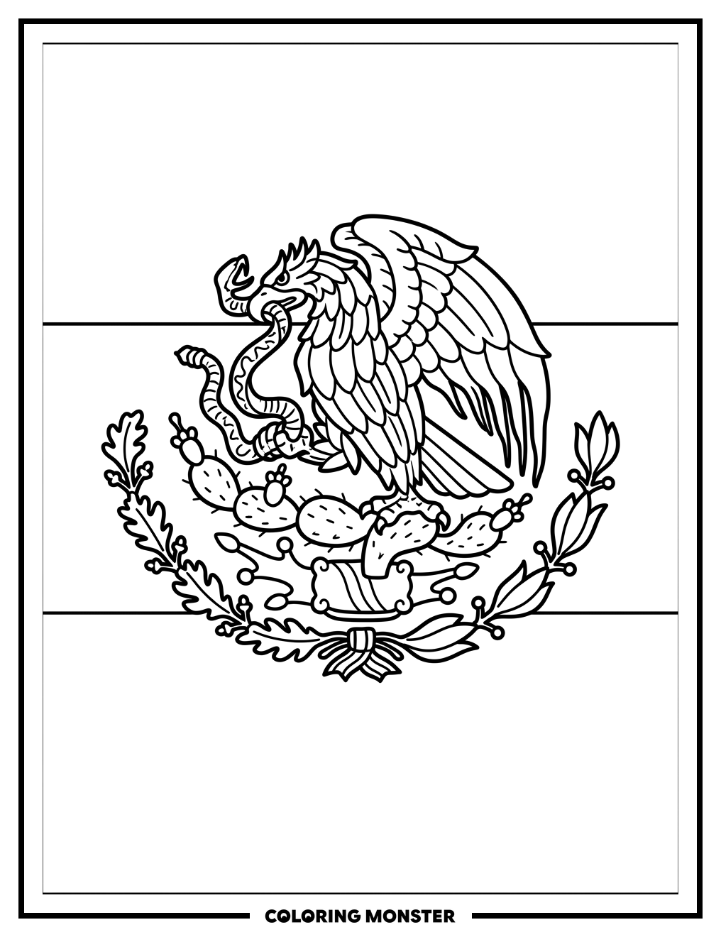 Mexican Flag With Eagle Emblem Coloring Page