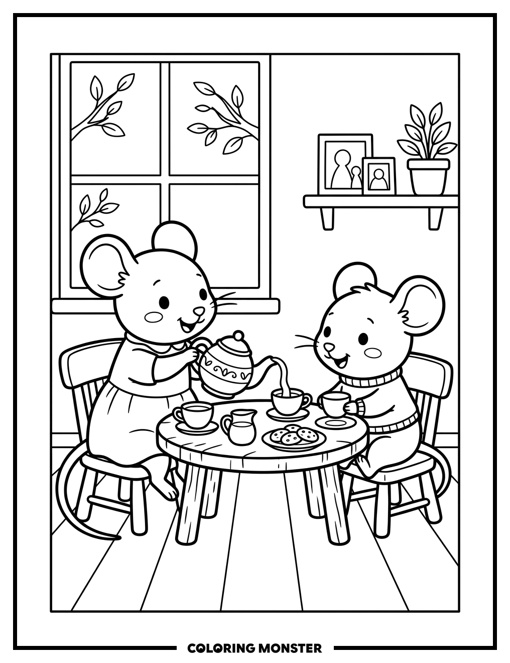 Mice Tea Party Coloring Page