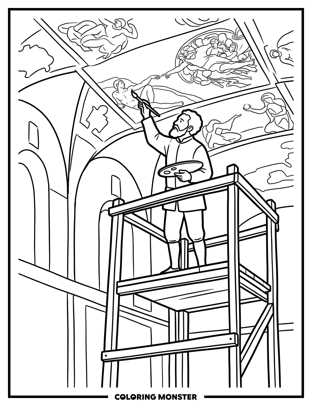 Michelangelo Painting the Sistine Chapel Coloring Page