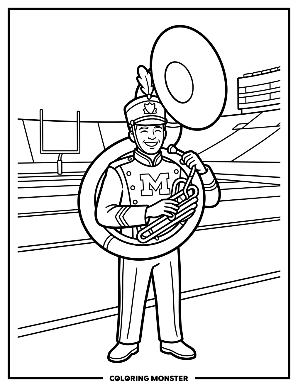 Michigan Marching Band Member With Sousaphone Coloring Page