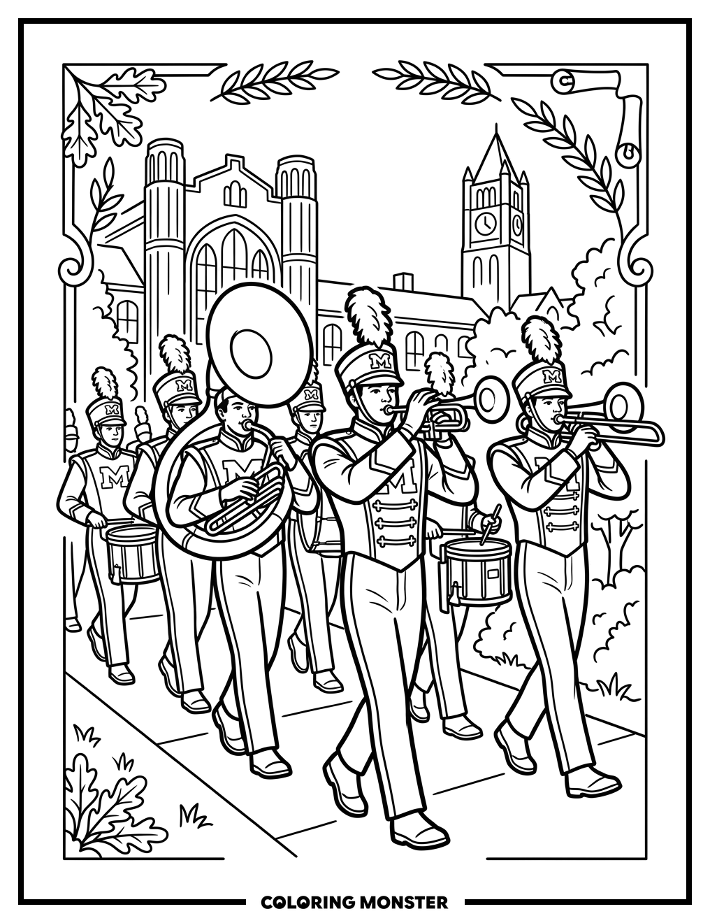 Michigan Marching Band Performing Coloring Page
