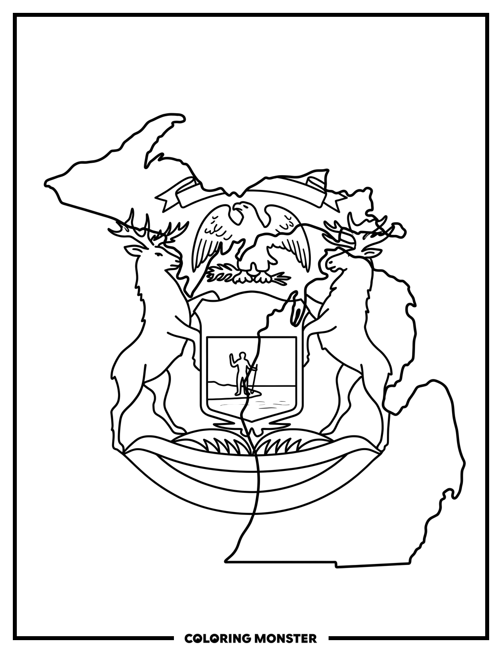 Michigan State Flag and Outline Coloring Page