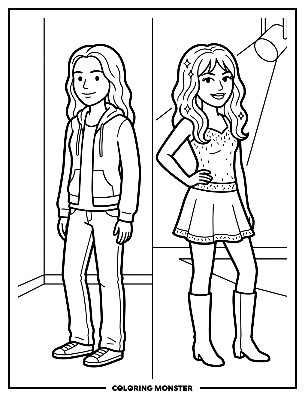 Miley Stewart and Hannah Montana Coloring Page