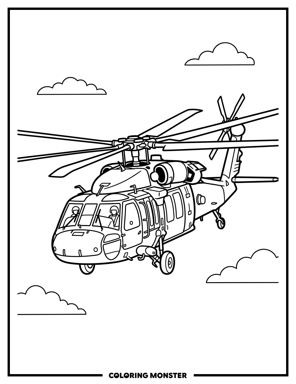 Military Helicopter In Flight Coloring Page