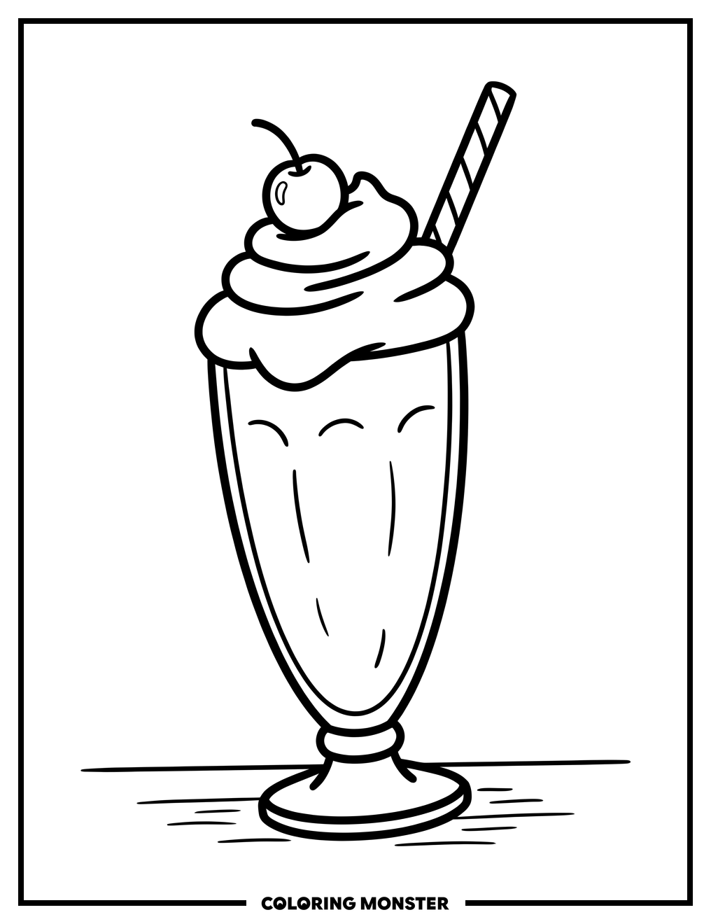 Milkshake with Whipped Cream and Cherry Coloring Page