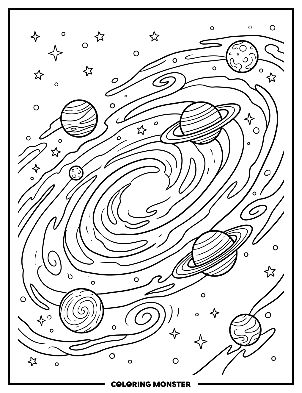 Milky Way Galaxy Scene Coloring Page