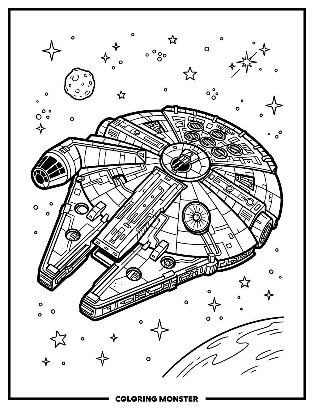 Millennium Falcon in Outer Space Coloring Page