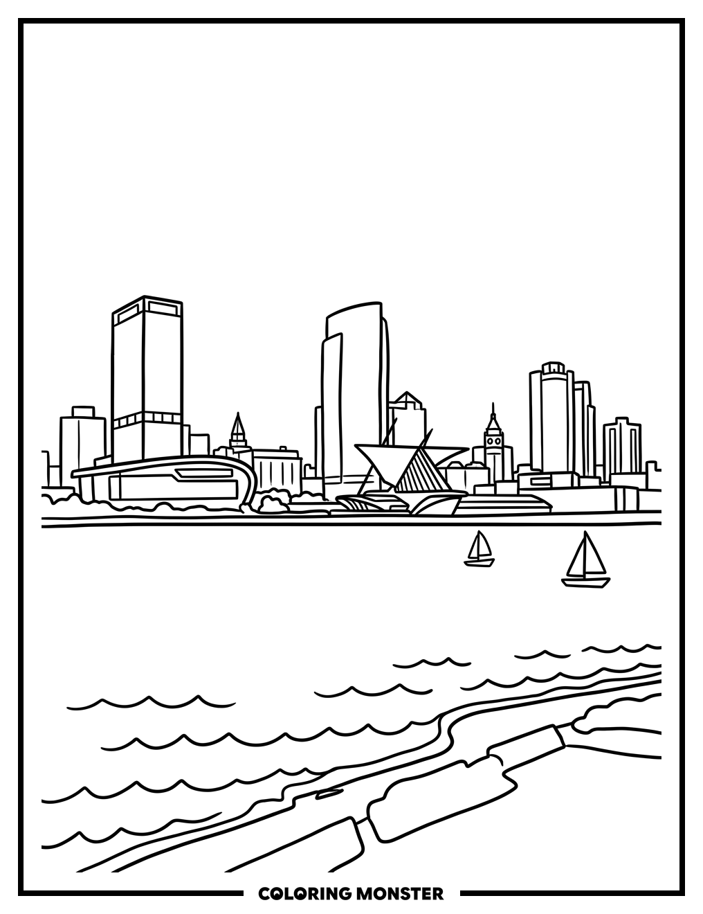 Milwaukee Skyline Over Lake Michigan Coloring Page