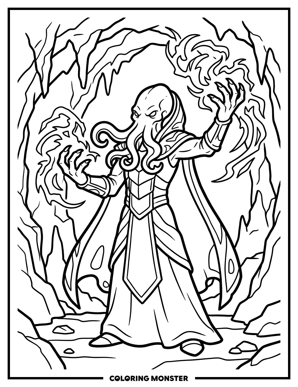 Mind Flayer Casting Magic Coloring Page