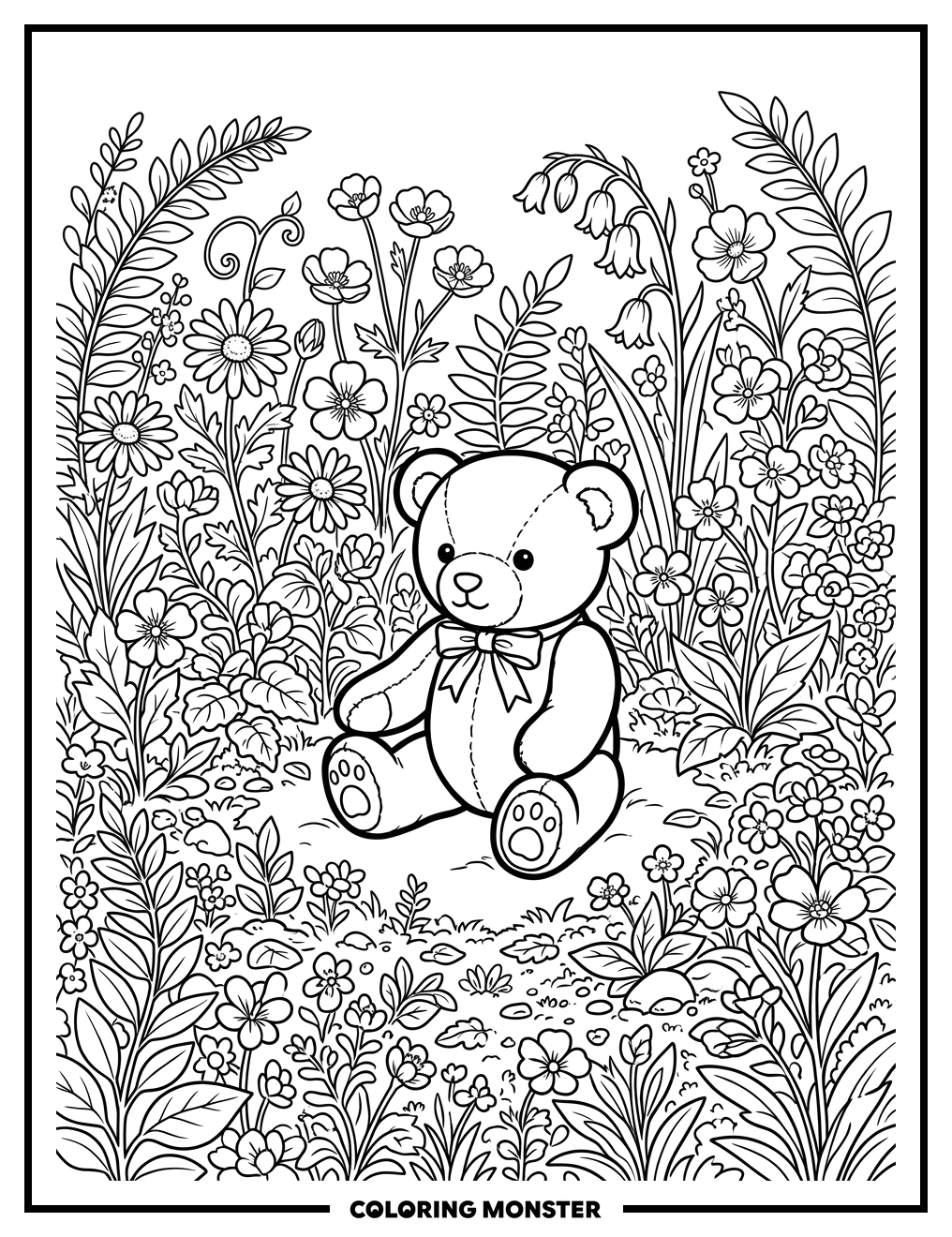 Miniature Teddy Bear in a Garden Coloring Page