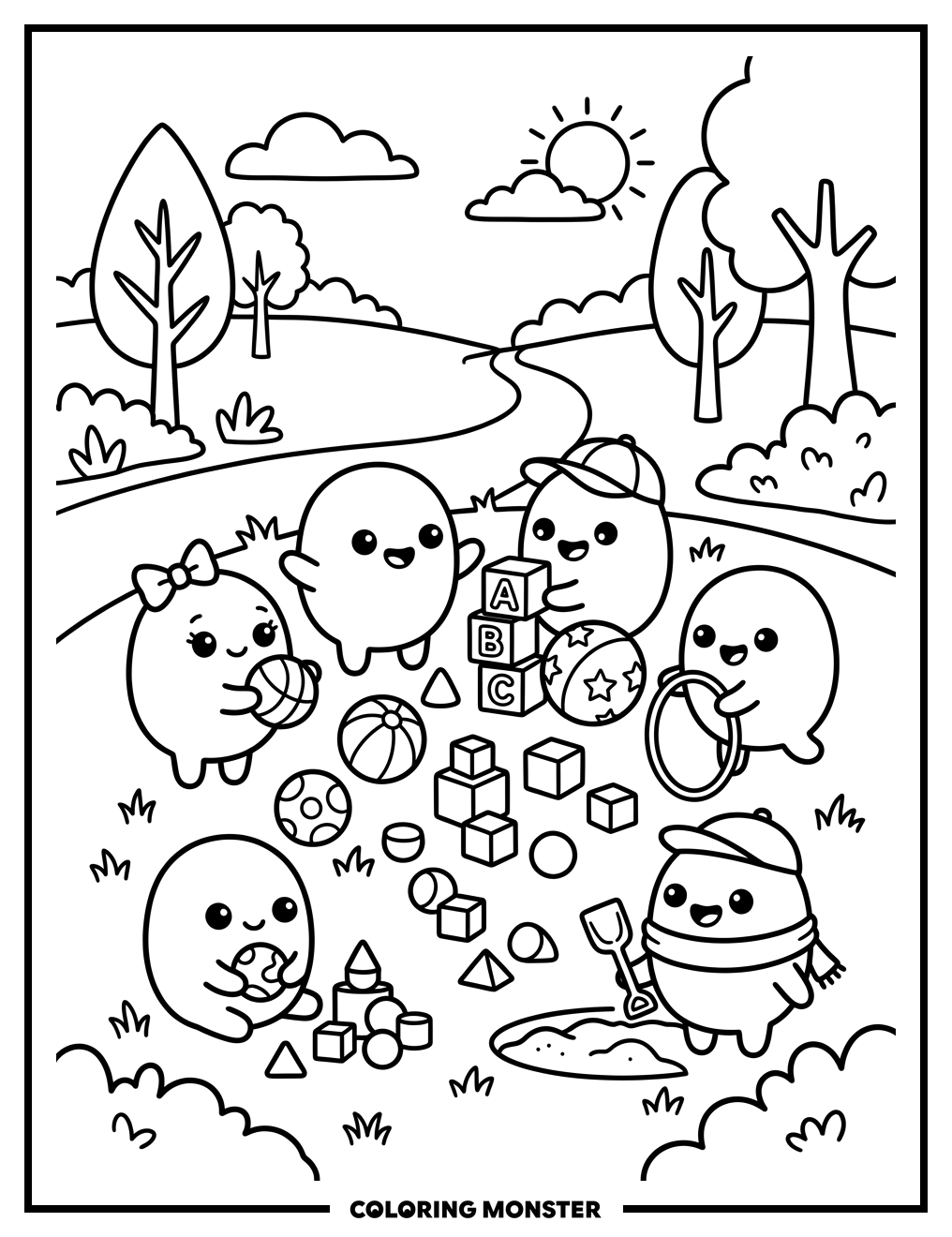 Minibods Playing in the Park Coloring Page